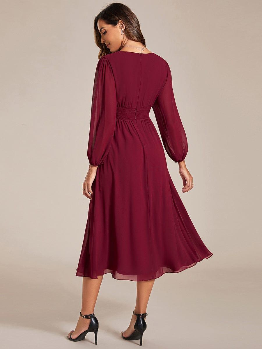 Funkelndes Abendkleid in A-Linie mit Empire-Taille und langen ?rmeln #farbe_Burgundy