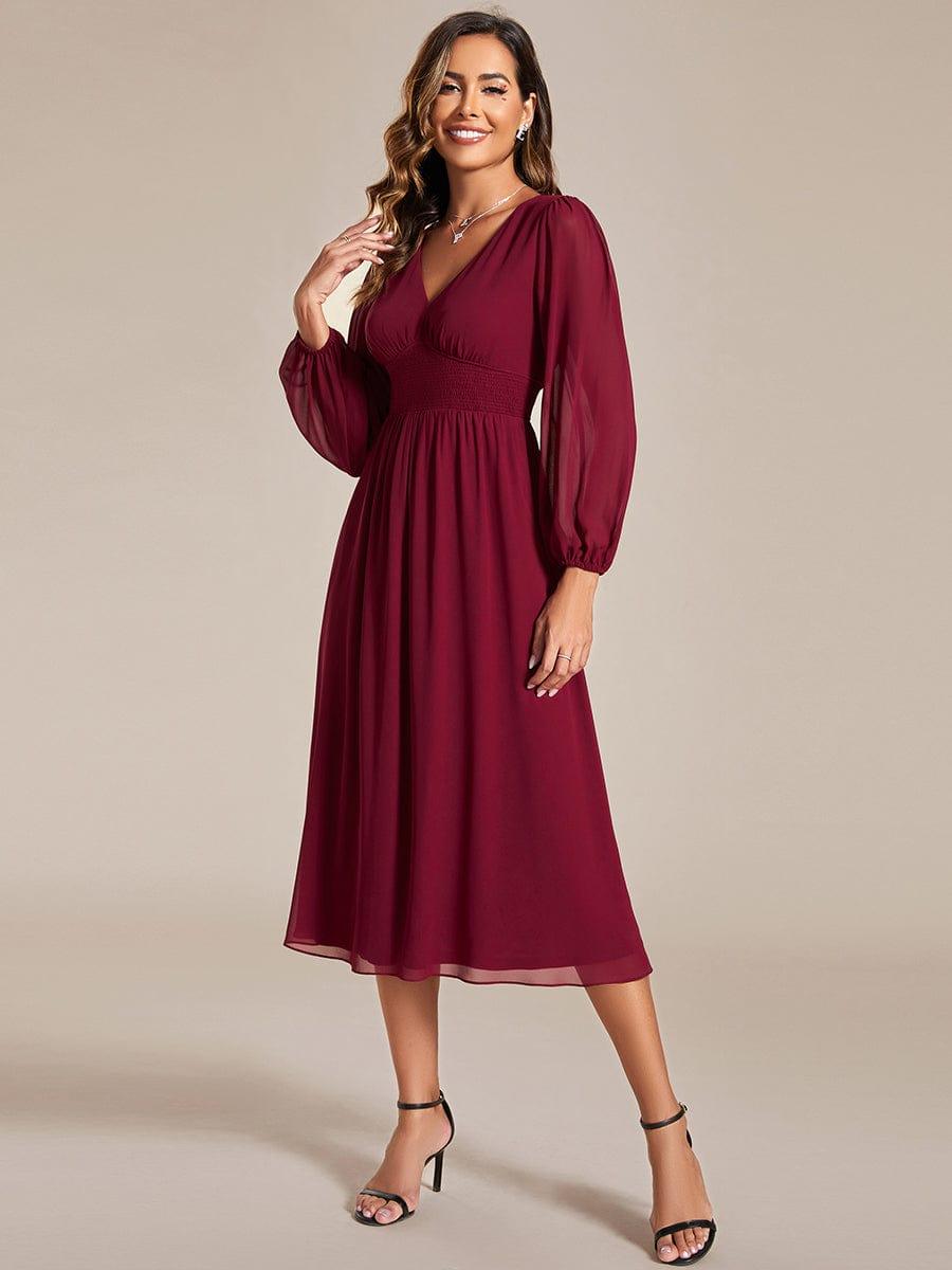 Funkelndes Abendkleid in A-Linie mit Empire-Taille und langen ?rmeln #farbe_Burgundy