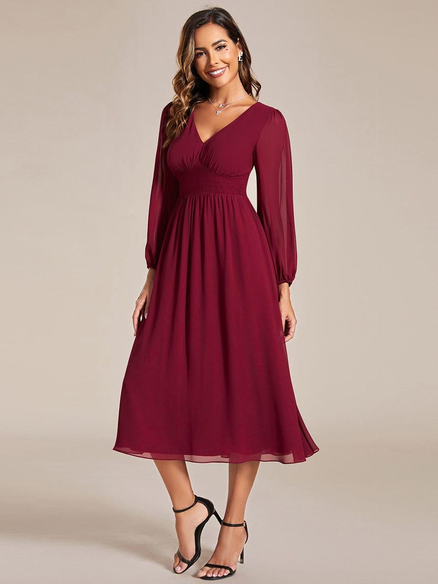Funkelndes Abendkleid in A-Linie mit Empire-Taille und langen ?rmeln #farbe_Burgundy