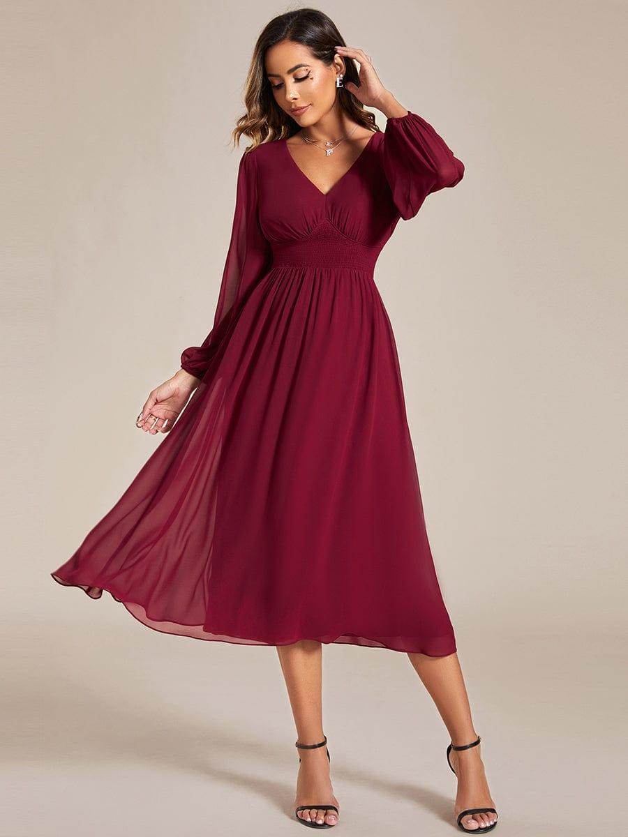 Funkelndes Abendkleid in A-Linie mit Empire-Taille und langen ?rmeln #farbe_Burgundy