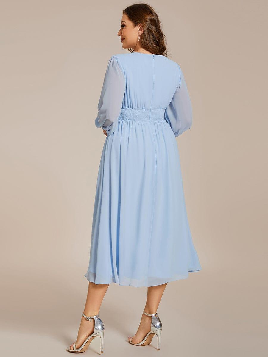 Funkelndes Abendkleid in A-Linie mit Empire-Taille und langen ?rmeln #farbe_Ice Blau