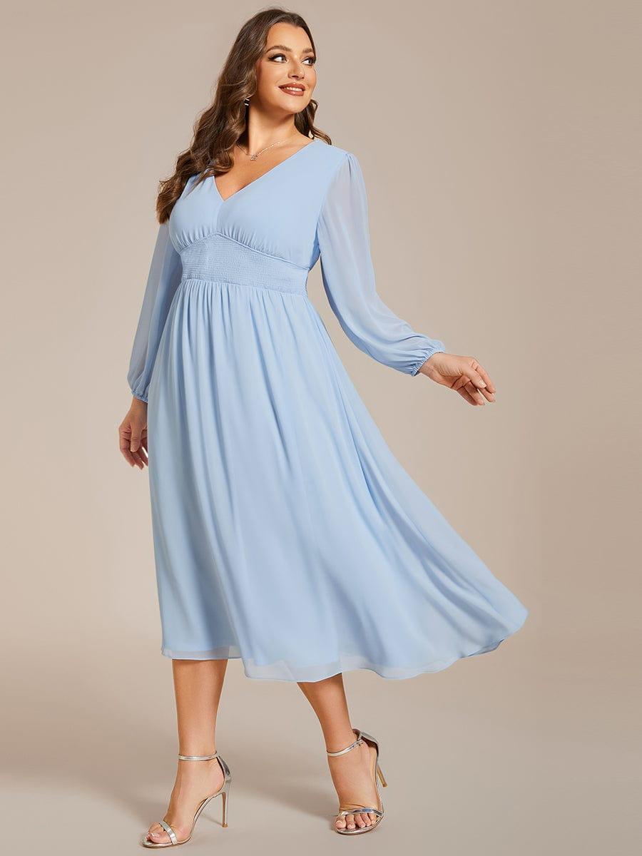Funkelndes Abendkleid in A-Linie mit Empire-Taille und langen ?rmeln #farbe_Ice Blau