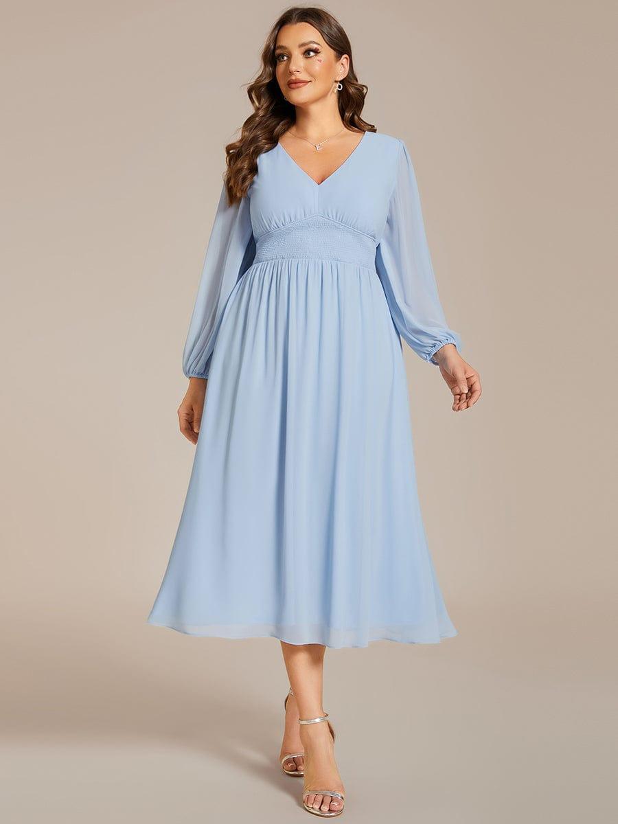 Funkelndes Abendkleid in A-Linie mit Empire-Taille und langen ?rmeln #farbe_Ice Blau