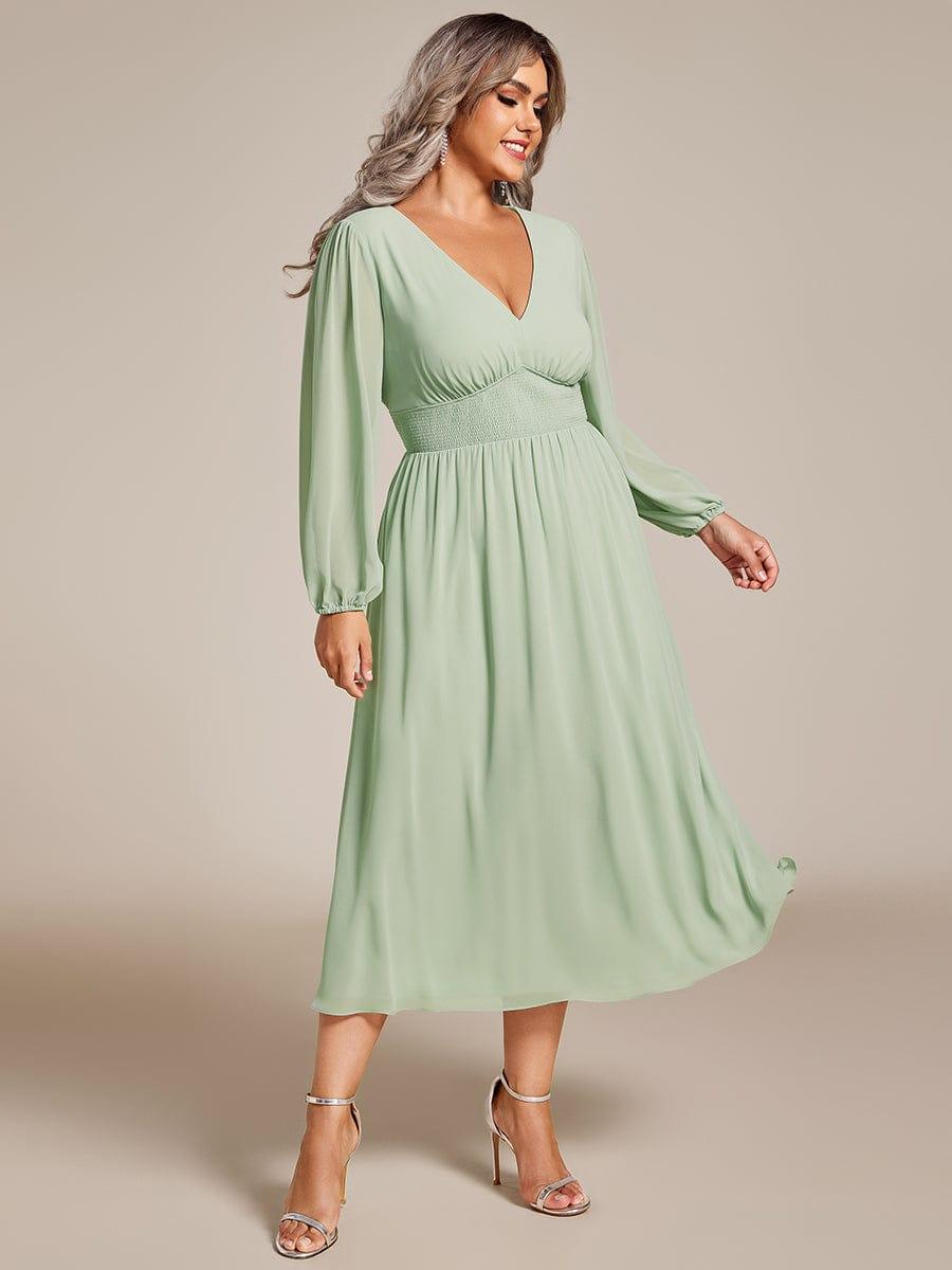 Funkelndes Abendkleid in A-Linie mit Empire-Taille und langen ?rmeln #farbe_Mint Gruen