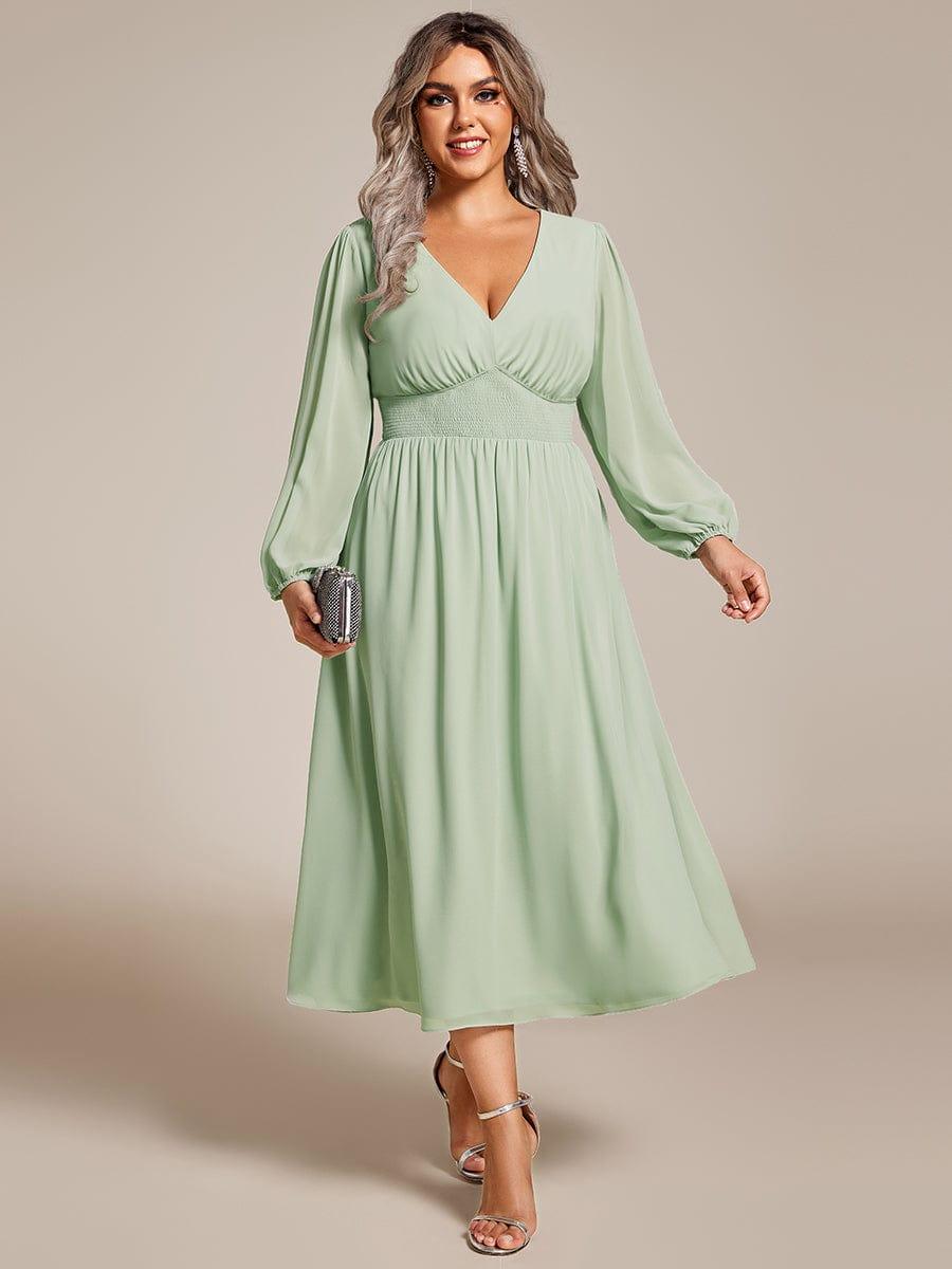 Funkelndes Abendkleid in A-Linie mit Empire-Taille und langen ?rmeln #farbe_Mint Gruen