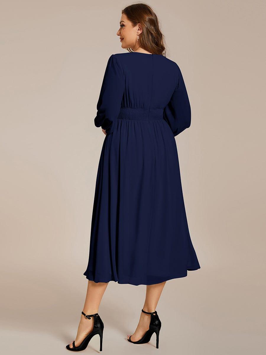 Funkelndes Abendkleid in A-Linie mit Empire-Taille und langen ?rmeln #farbe_Navy Blau