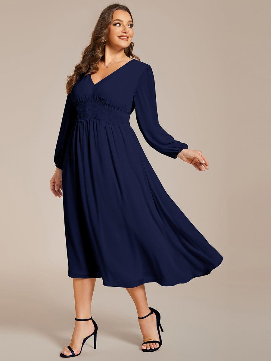 Funkelndes Abendkleid in A-Linie mit Empire-Taille und langen ?rmeln #farbe_Navy Blau