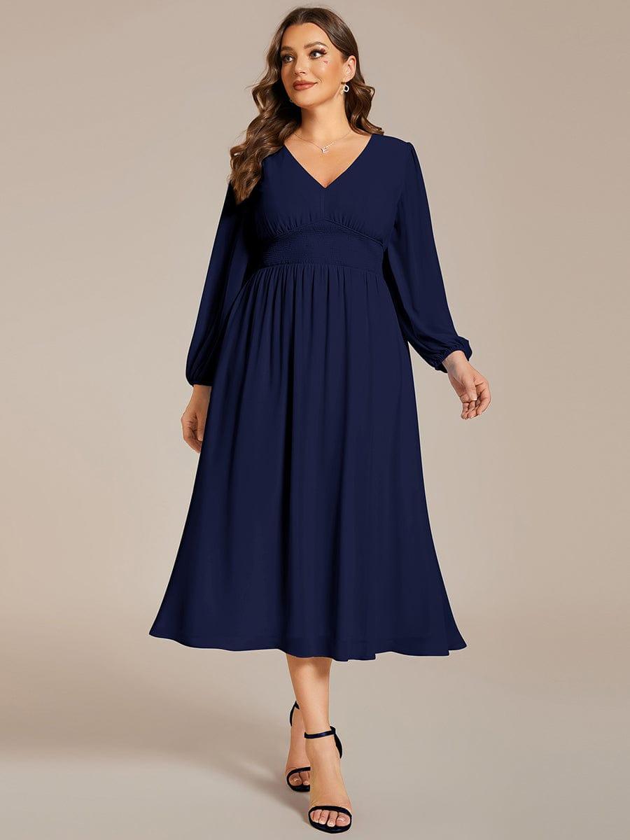 Funkelndes Abendkleid in A-Linie mit Empire-Taille und langen ?rmeln #farbe_Navy Blau