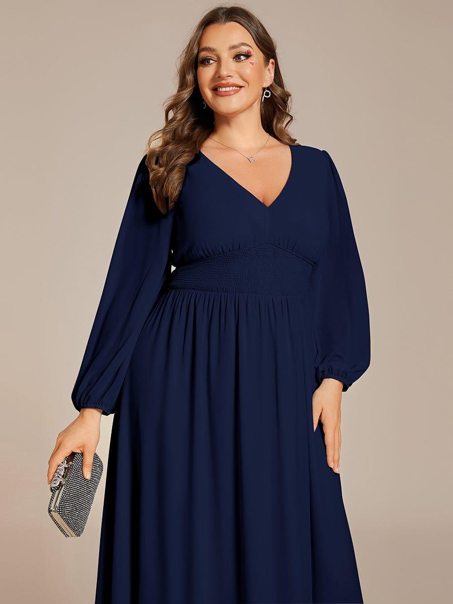 Funkelndes Abendkleid in A-Linie mit Empire-Taille und langen ?rmeln #farbe_Navy Blau