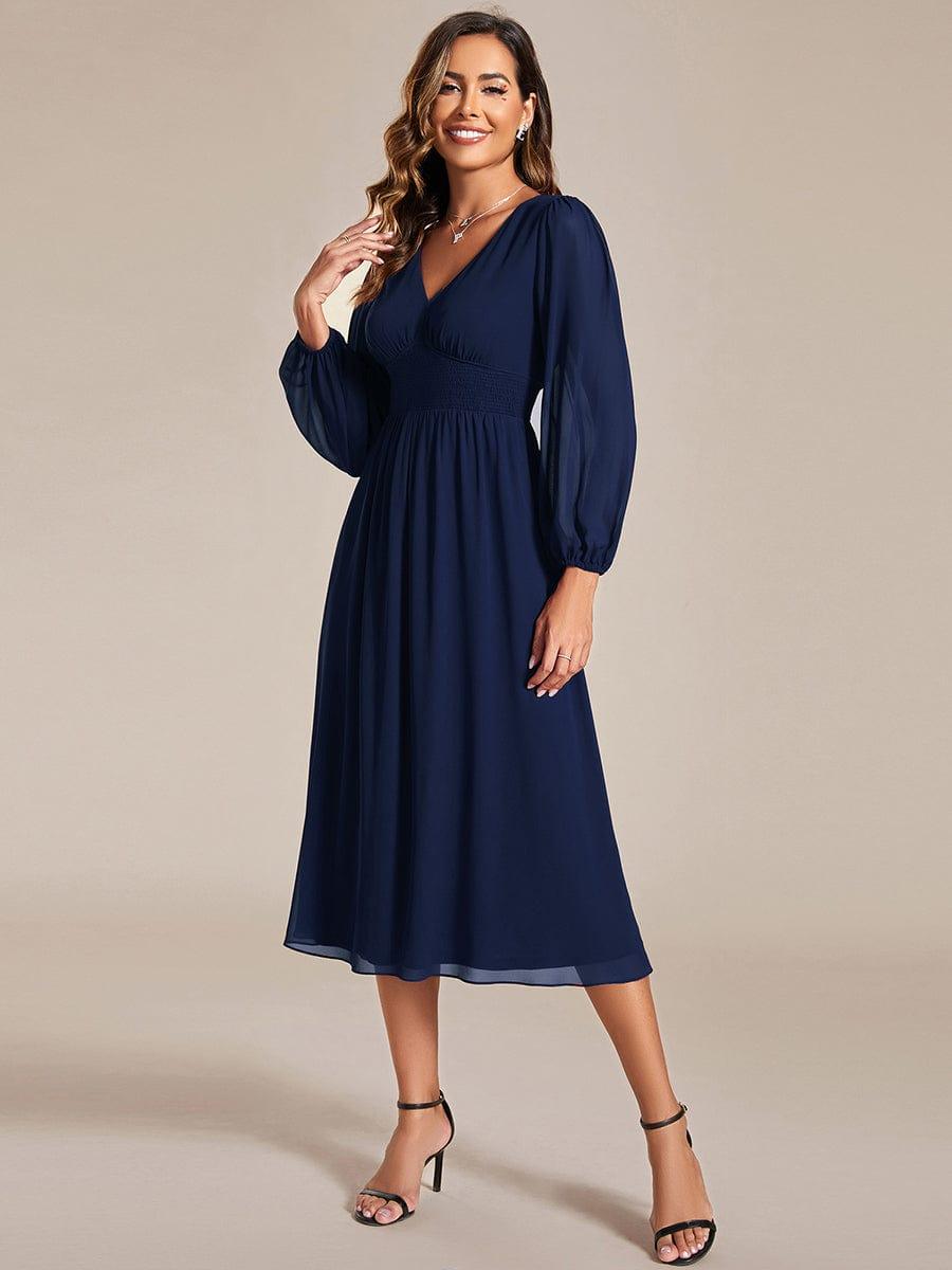 Funkelndes Abendkleid in A-Linie mit Empire-Taille und langen ?rmeln #farbe_Navy Blau
