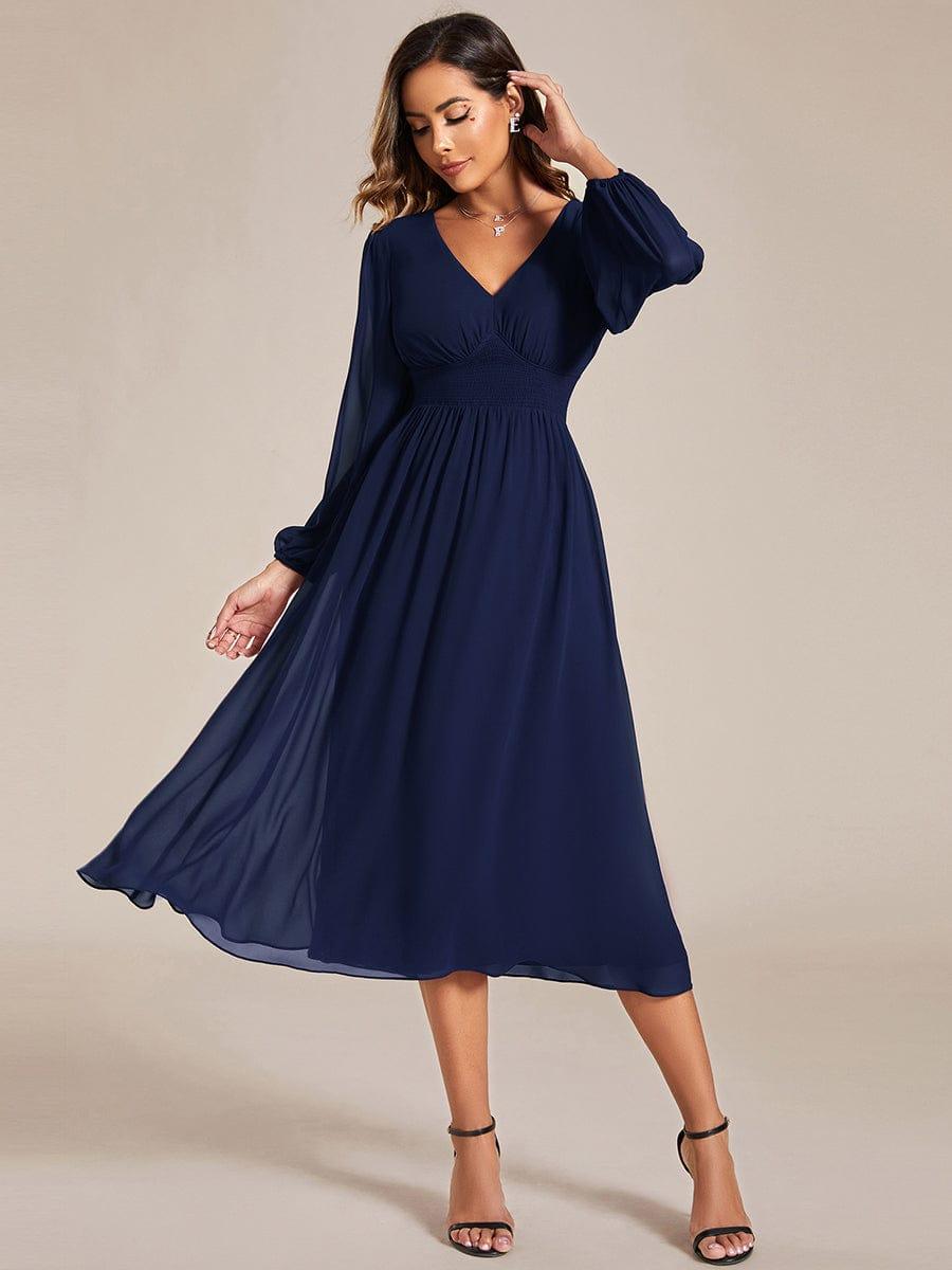 Funkelndes Abendkleid in A-Linie mit Empire-Taille und langen ?rmeln #farbe_Navy Blau