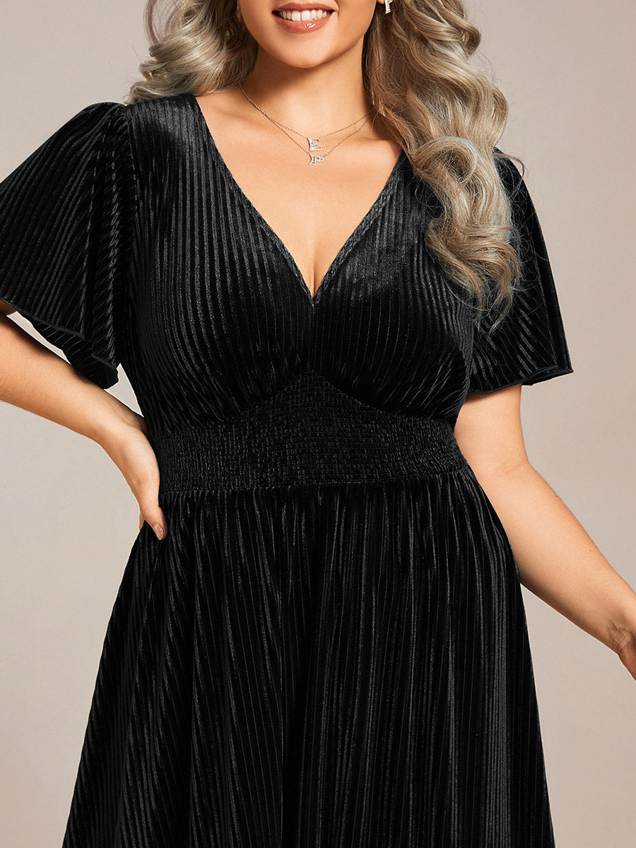 Midi Tee-Länge A-Linie Kleid Mit V-Ausschnitt Aus Weichem Samt Elegant Und Bequem Kleid #Farbe_Schwarz