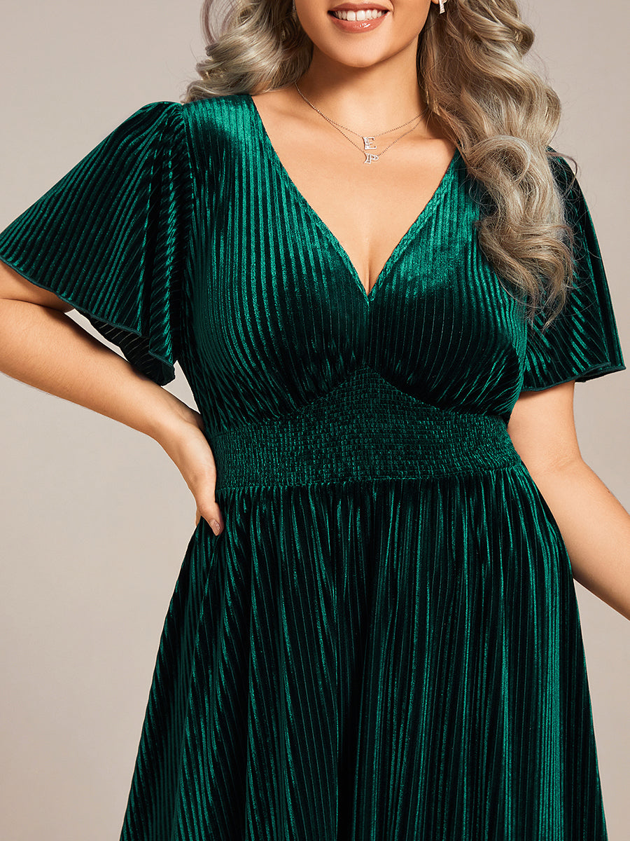 Midi Tee-Länge A-Linie Kleid Mit V-Ausschnitt Aus Weichem Samt Elegant Und Bequem Kleid #Farbe_Dunkelgrün