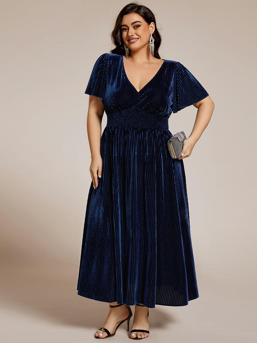 Midi Tee-Länge A-Linie Kleid Mit V-Ausschnitt Aus Weichem Samt Elegant Und Bequem Kleid #Farbe_Marineblau