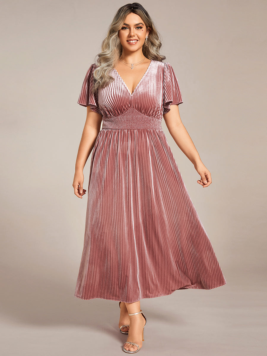 Midi Tee-Länge A-Linie Kleid Mit V-Ausschnitt Aus Weichem Samt Elegant Und Bequem Kleid #Farbe_Orchideenviolett