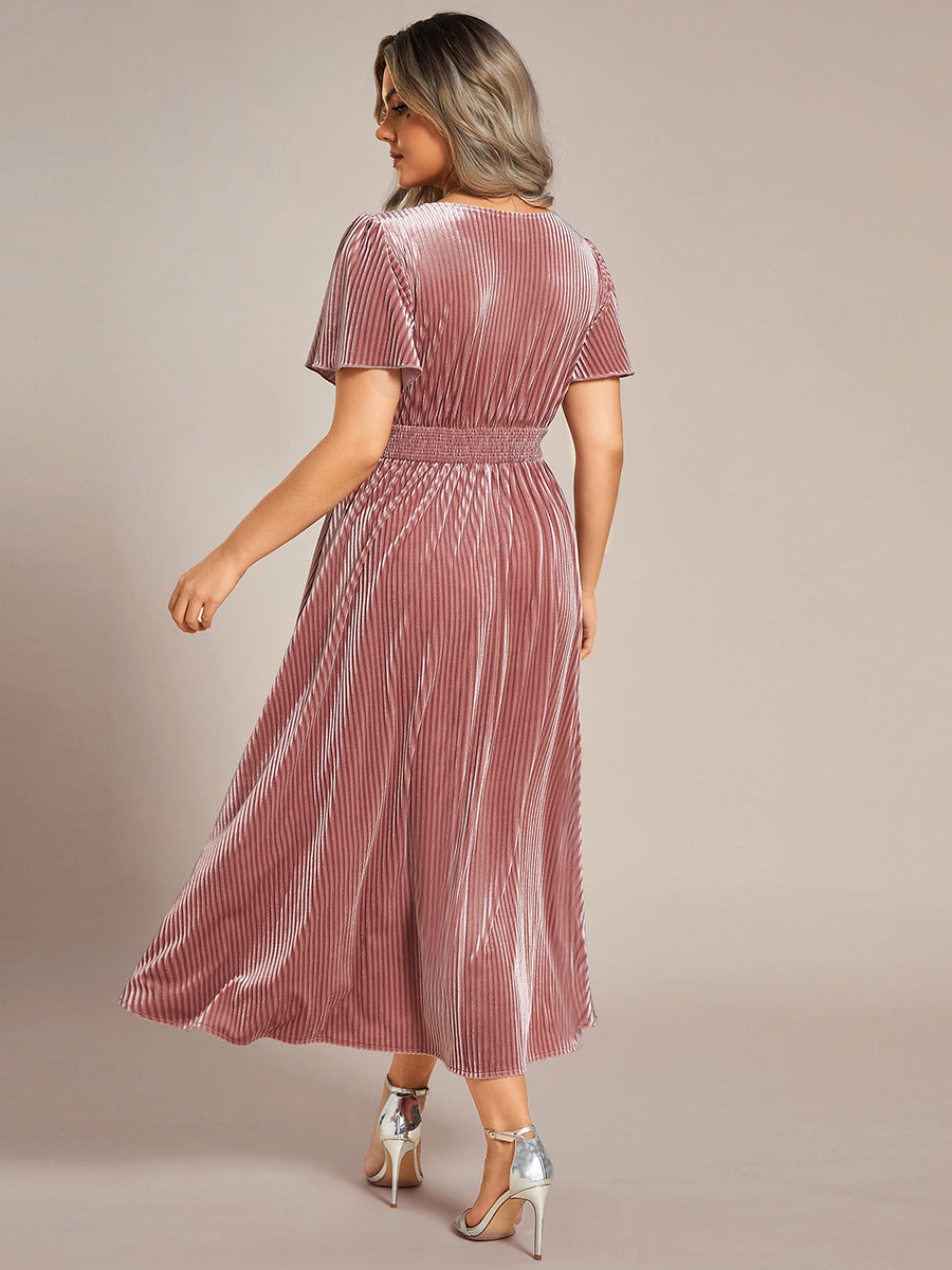 Midi Tee-Länge A-Linie Kleid Mit V-Ausschnitt Aus Weichem Samt Elegant Und Bequem Kleid #Farbe_Orchideenviolett