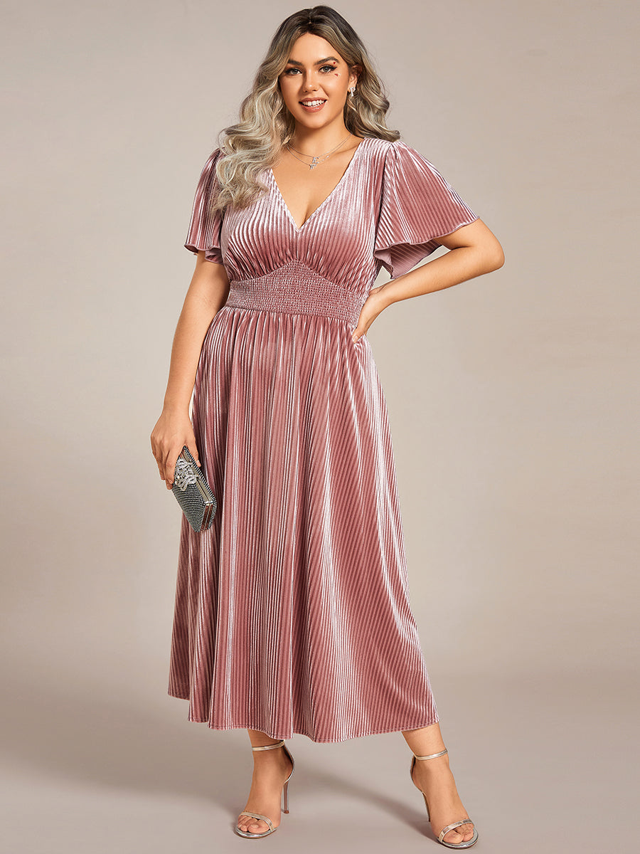 Midi Tee-Länge A-Linie Kleid Mit V-Ausschnitt Aus Weichem Samt Elegant Und Bequem Kleid #Farbe_Orchideenviolett