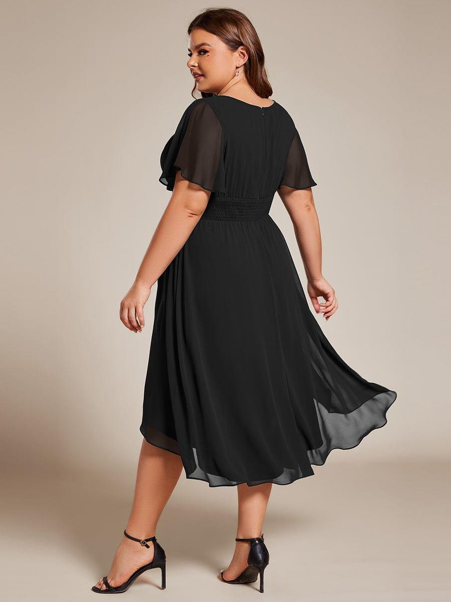 Robe d'invit¨¦ de mariage trap¨¨ze en mousseline fluide ¨¤ encolure ronde et longueur au genou #farbe_Schwarz Robe d'invit¨¦ de mariage trap¨¨ze en mousseline fluide ¨¤ encolure ronde et longueur au genou #farbe_Schwarz
