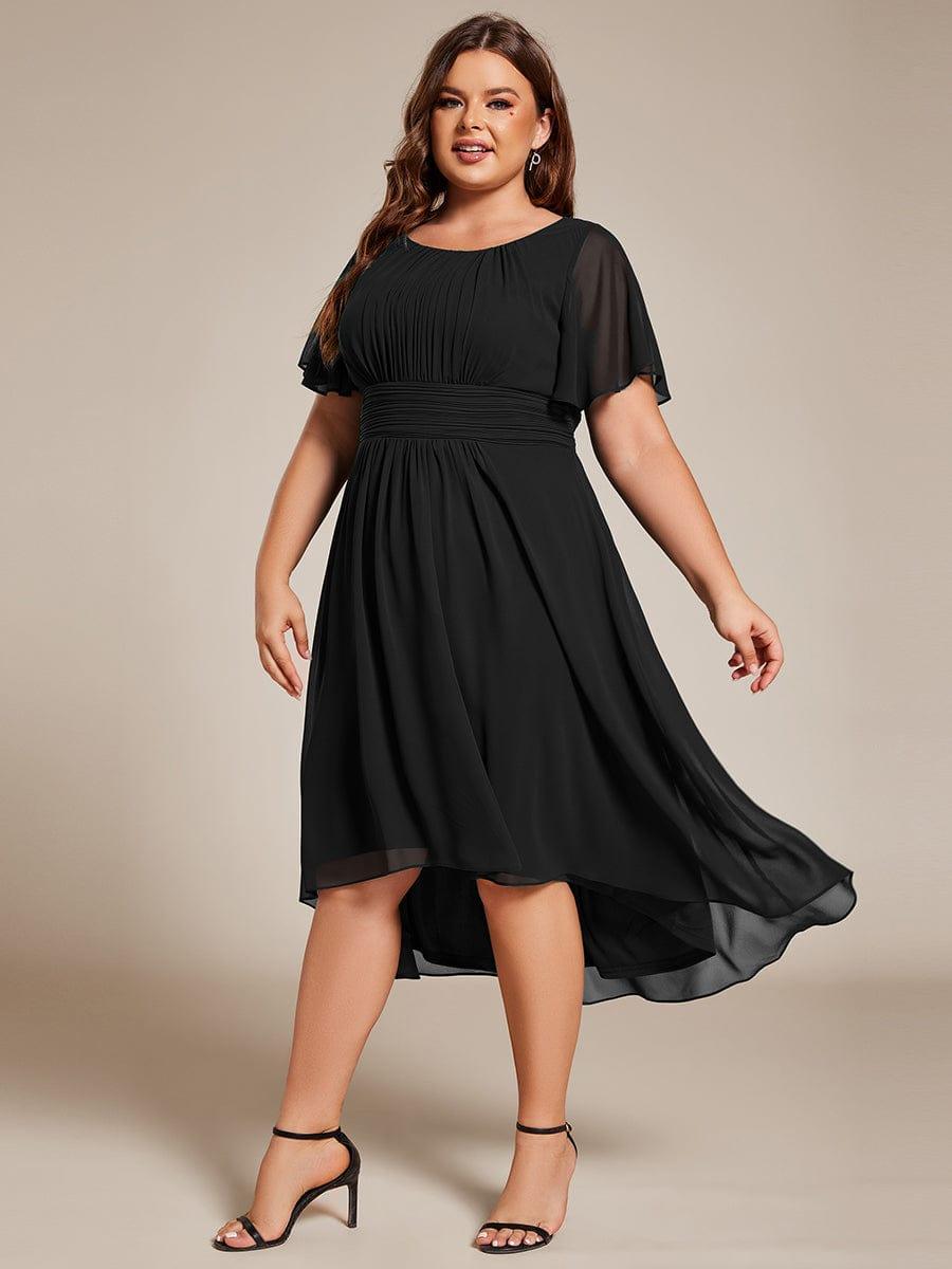 Robe d'invit¨¦ de mariage trap¨¨ze en mousseline fluide ¨¤ encolure ronde et longueur au genou #farbe_Schwarz Robe d'invit¨¦ de mariage trap¨¨ze en mousseline fluide ¨¤ encolure ronde et longueur au genou #farbe_Schwarz
