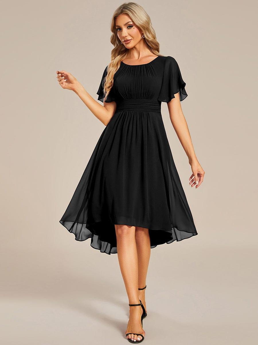 Robe d'invit¨¦ de mariage trap¨¨ze en mousseline fluide ¨¤ encolure ronde et longueur au genou #farbe_Schwarz Robe d'invit¨¦ de mariage trap¨¨ze en mousseline fluide ¨¤ encolure ronde et longueur au genou #farbe_Schwarz