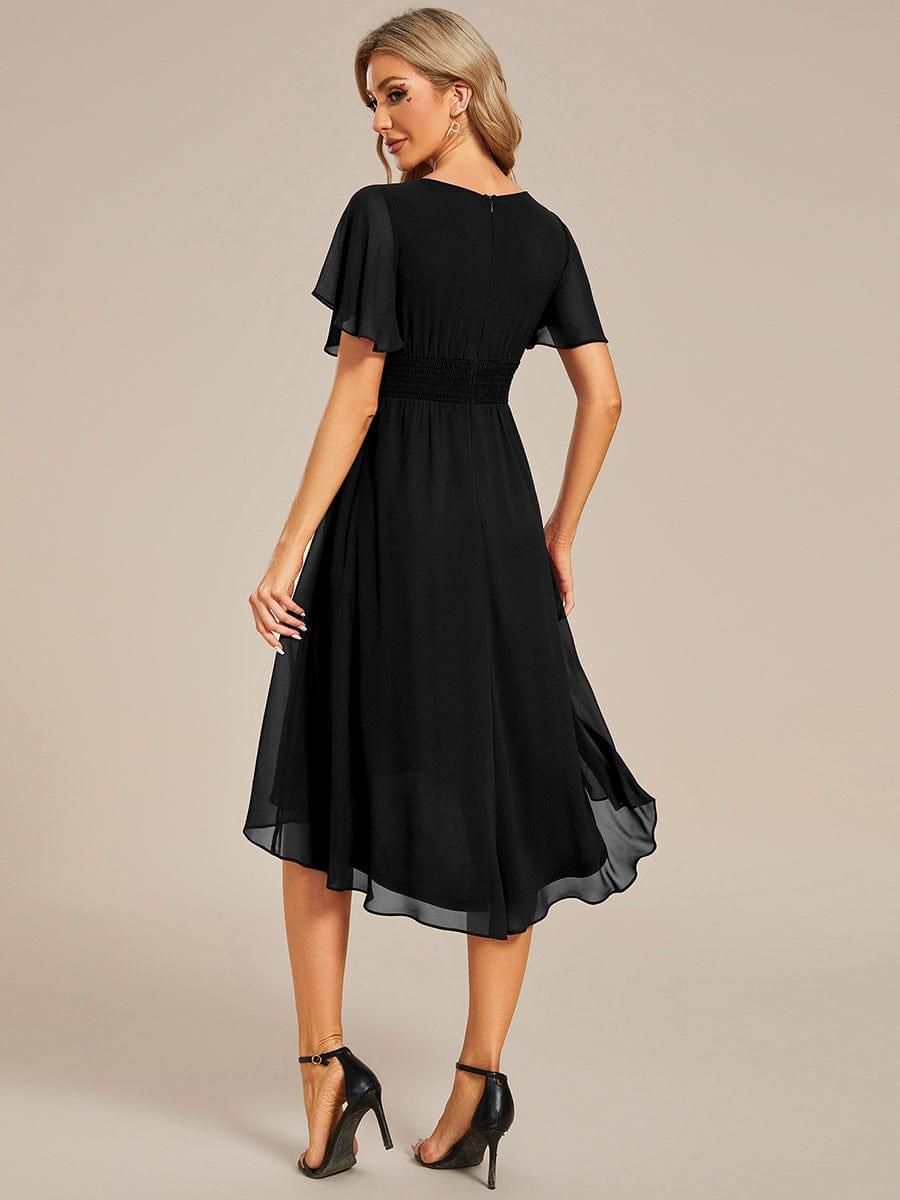 Robe d'invit¨¦ de mariage trap¨¨ze en mousseline fluide ¨¤ encolure ronde et longueur au genou #farbe_Schwarz Robe d'invit¨¦ de mariage trap¨¨ze en mousseline fluide ¨¤ encolure ronde et longueur au genou #farbe_Schwarz