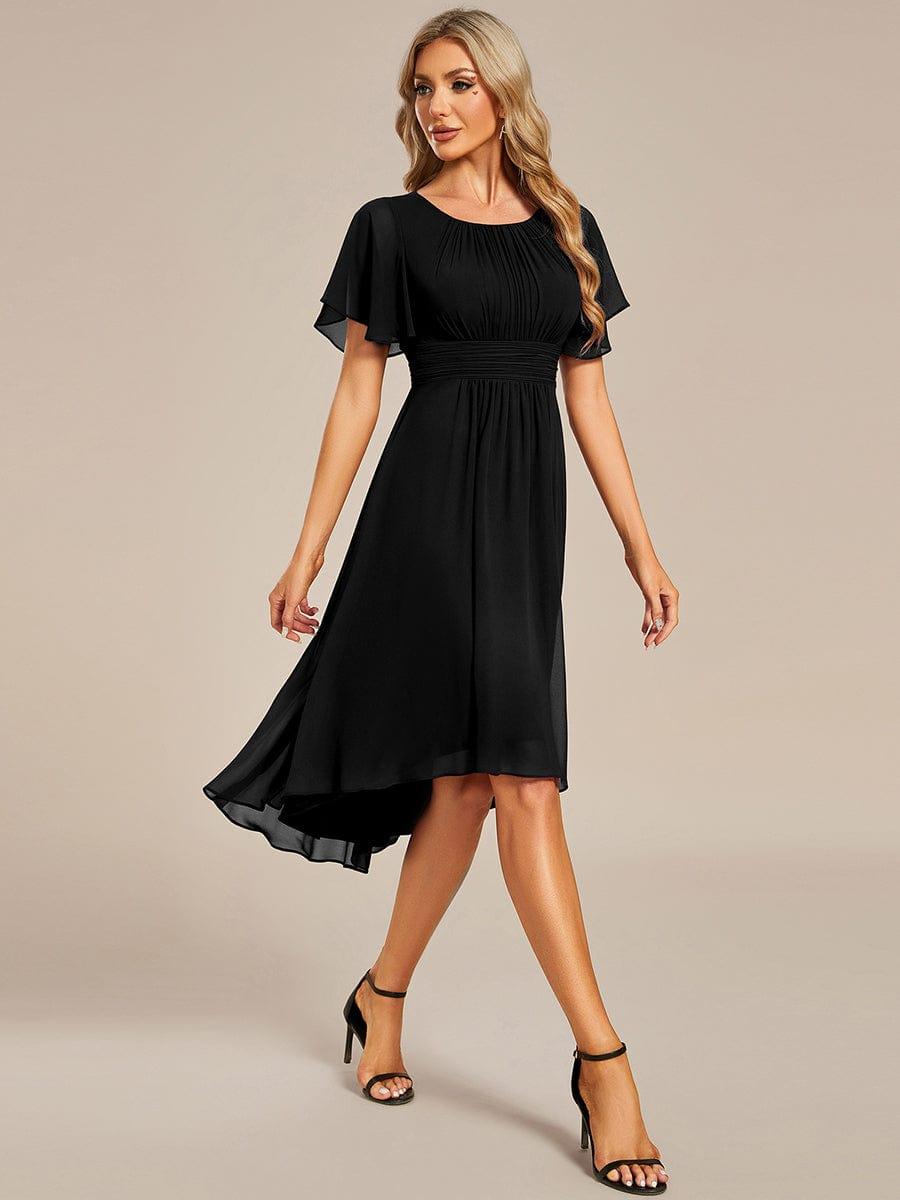 Robe d'invit¨¦ de mariage trap¨¨ze en mousseline fluide ¨¤ encolure ronde et longueur au genou #farbe_Schwarz Robe d'invit¨¦ de mariage trap¨¨ze en mousseline fluide ¨¤ encolure ronde et longueur au genou #farbe_Schwarz