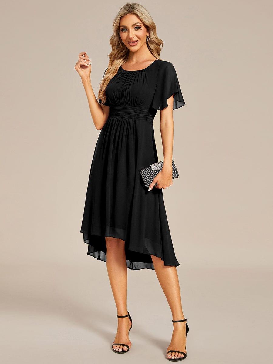 Robe d'invit¨¦ de mariage trap¨¨ze en mousseline fluide ¨¤ encolure ronde et longueur au genou #farbe_Schwarz Robe d'invit¨¦ de mariage trap¨¨ze en mousseline fluide ¨¤ encolure ronde et longueur au genou #farbe_Schwarz