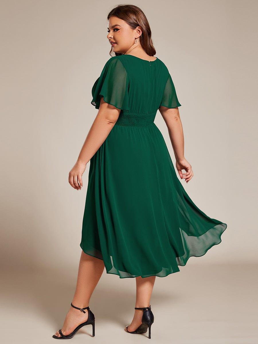Robe d'invit¨¦ de mariage trap¨¨ze en mousseline fluide ¨¤ encolure ronde et longueur au genou #farbe_Dunkel Gruen Robe d'invit¨¦ de mariage trap¨¨ze en mousseline fluide ¨¤ encolure ronde et longueur au genou #farbe_Dunkel Gruen