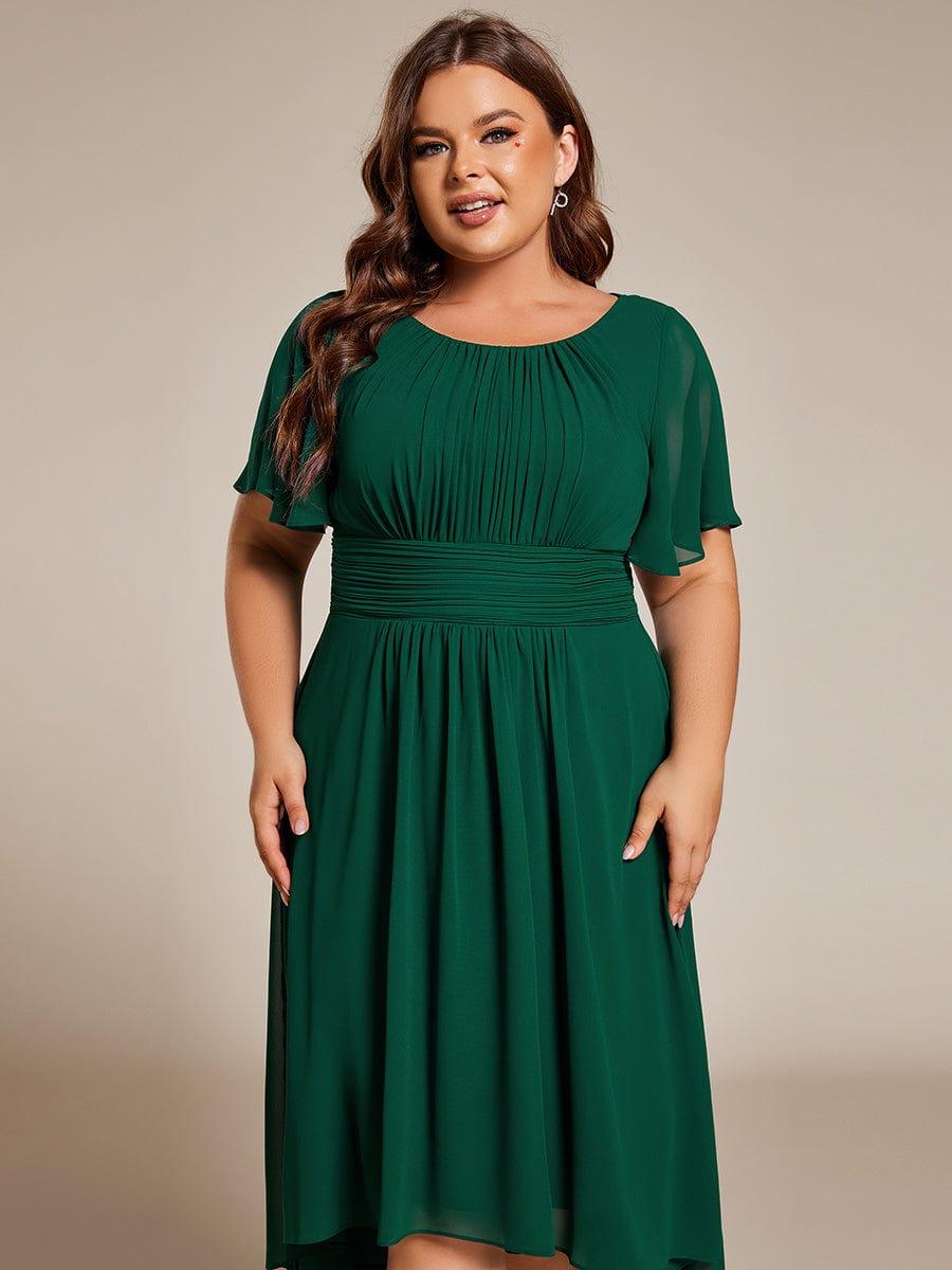 Robe d'invit¨¦ de mariage trap¨¨ze en mousseline fluide ¨¤ encolure ronde et longueur au genou #farbe_Dunkel Gruen Robe d'invit¨¦ de mariage trap¨¨ze en mousseline fluide ¨¤ encolure ronde et longueur au genou #farbe_Dunkel Gruen