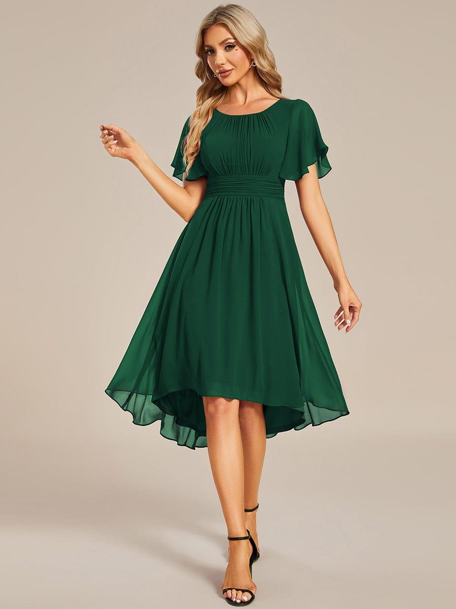 Robe d'invit¨¦ de mariage trap¨¨ze en mousseline fluide ¨¤ encolure ronde et longueur au genou #farbe_Dunkel Gruen Robe d'invit¨¦ de mariage trap¨¨ze en mousseline fluide ¨¤ encolure ronde et longueur au genou #farbe_Dunkel Gruen