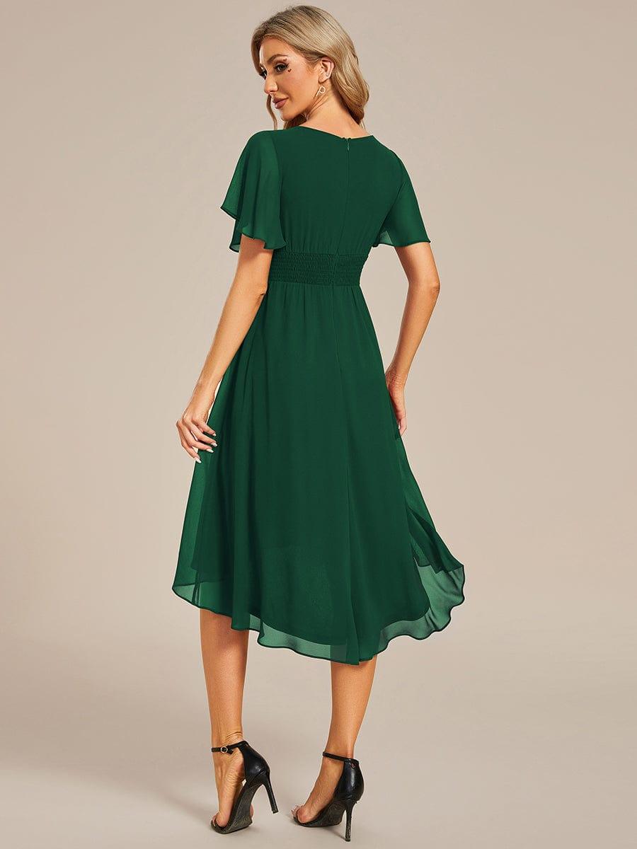 Robe d'invit¨¦ de mariage trap¨¨ze en mousseline fluide ¨¤ encolure ronde et longueur au genou #farbe_Dunkel Gruen Robe d'invit¨¦ de mariage trap¨¨ze en mousseline fluide ¨¤ encolure ronde et longueur au genou #farbe_Dunkel Gruen