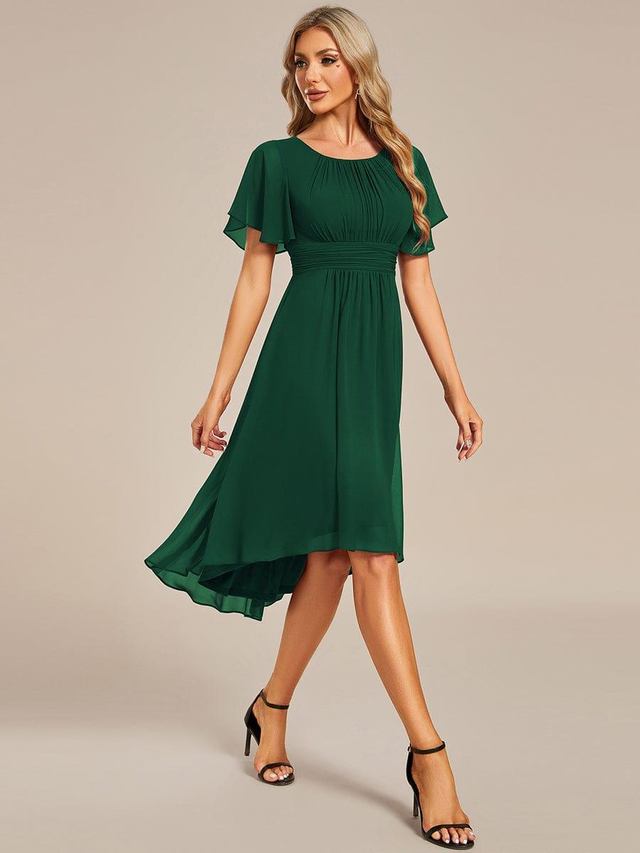 Robe d'invit¨¦ de mariage trap¨¨ze en mousseline fluide ¨¤ encolure ronde et longueur au genou #farbe_Dunkel Gruen Robe d'invit¨¦ de mariage trap¨¨ze en mousseline fluide ¨¤ encolure ronde et longueur au genou #farbe_Dunkel Gruen