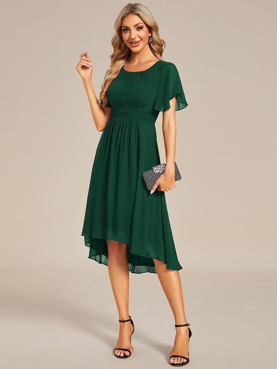 Robe d'invit¨¦ de mariage trap¨¨ze en mousseline fluide ¨¤ encolure ronde et longueur au genou #farbe_Dunkel Gruen Robe d'invit¨¦ de mariage trap¨¨ze en mousseline fluide ¨¤ encolure ronde et longueur au genou #farbe_Dunkel Gruen