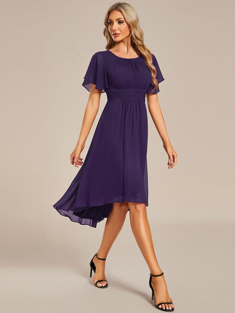 Robe d'invit¨¦ de mariage trap¨¨ze en mousseline fluide ¨¤ encolure ronde et longueur au genou #farbe_Dunkel Violett Robe d'invit¨¦ de mariage trap¨¨ze en mousseline fluide ¨¤ encolure ronde et longueur au genou #farbe_Dunkel Violett