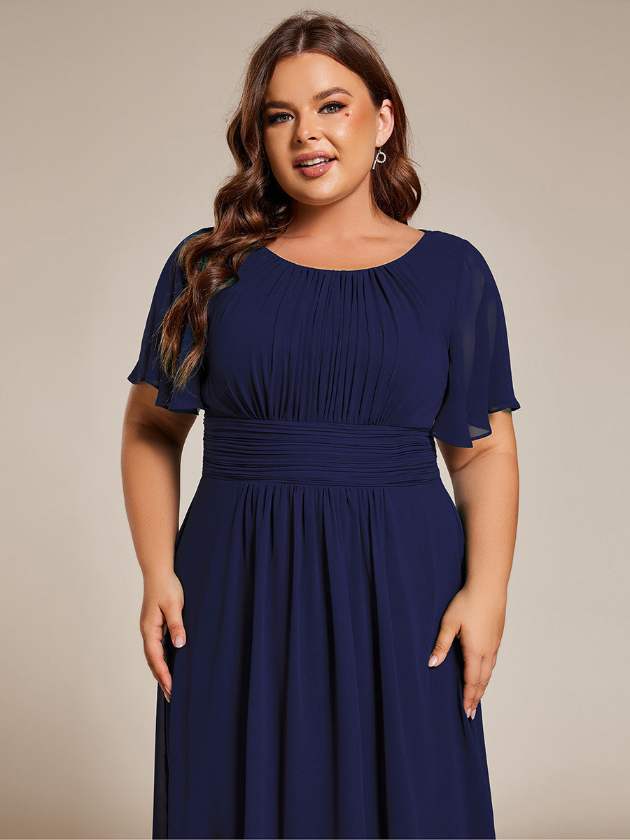 Robe d'invit¨¦ de mariage trap¨¨ze en mousseline fluide ¨¤ encolure ronde et longueur au genou #farbe_Marineblau