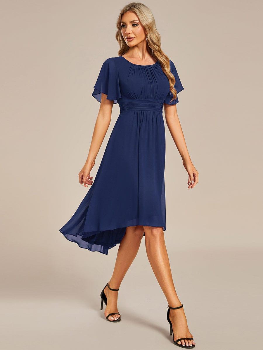 Robe d'invit¨¦ de mariage trap¨¨ze en mousseline fluide ¨¤ encolure ronde et longueur au genou #farbe_Navy Blau Robe d'invit¨¦ de mariage trap¨¨ze en mousseline fluide ¨¤ encolure ronde et longueur au genou #farbe_Navy Blau
