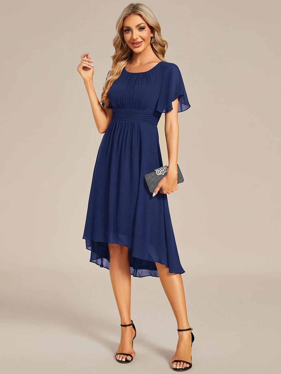 Robe d'invit¨¦ de mariage trap¨¨ze en mousseline fluide ¨¤ encolure ronde et longueur au genou #farbe_Navy Blau Robe d'invit¨¦ de mariage trap¨¨ze en mousseline fluide ¨¤ encolure ronde et longueur au genou #farbe_Navy Blau