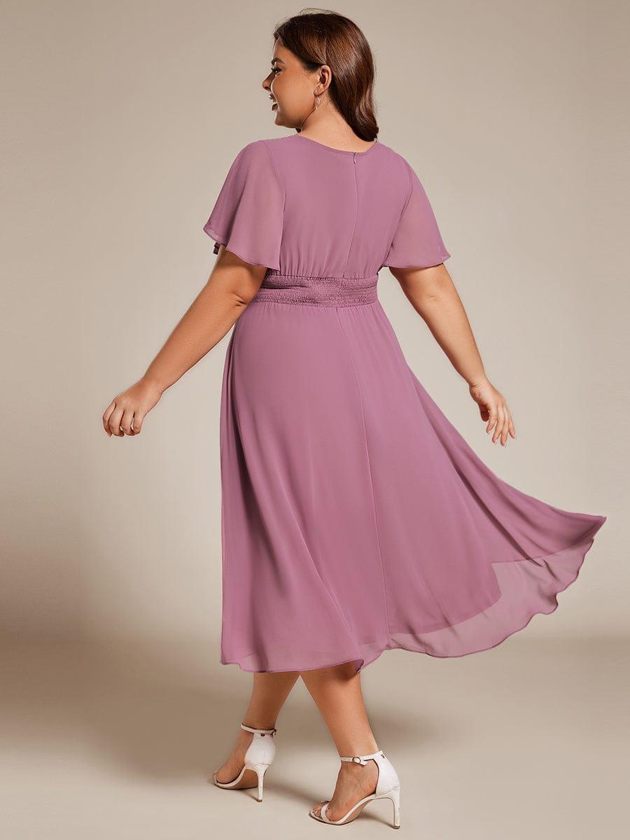 Robe d'invit¨¦ de mariage trap¨¨ze en mousseline fluide ¨¤ encolure ronde et longueur au genou #farbe_Orchid Robe d'invit¨¦ de mariage trap¨¨ze en mousseline fluide ¨¤ encolure ronde et longueur au genou #farbe_Orchid