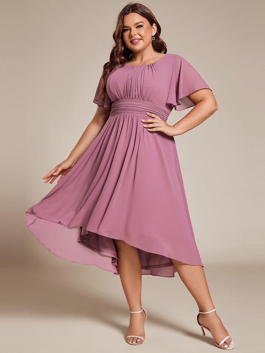 Robe d'invit¨¦ de mariage trap¨¨ze en mousseline fluide ¨¤ encolure ronde et longueur au genou #farbe_Orchid Robe d'invit¨¦ de mariage trap¨¨ze en mousseline fluide ¨¤ encolure ronde et longueur au genou #farbe_Orchid