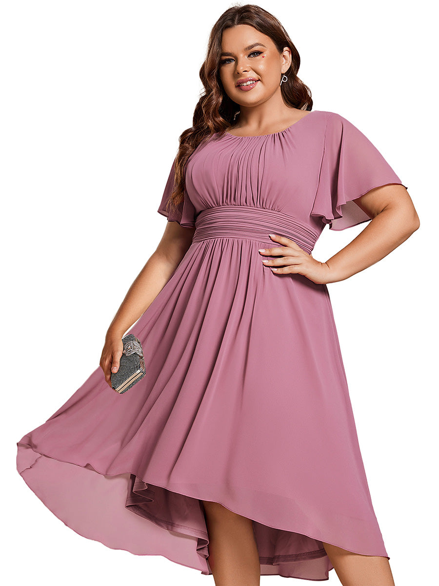 Robe d'invit¨¦ de mariage trap¨¨ze en mousseline fluide ¨¤ encolure ronde et longueur au genou #farbe_Orchideenviolett