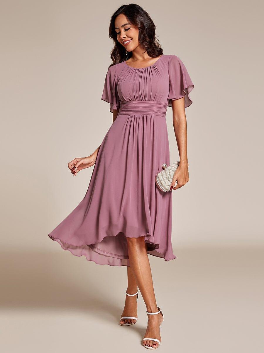 Robe d'invit¨¦ de mariage trap¨¨ze en mousseline fluide ¨¤ encolure ronde et longueur au genou #farbe_Orchid Robe d'invit¨¦ de mariage trap¨¨ze en mousseline fluide ¨¤ encolure ronde et longueur au genou #farbe_Orchid