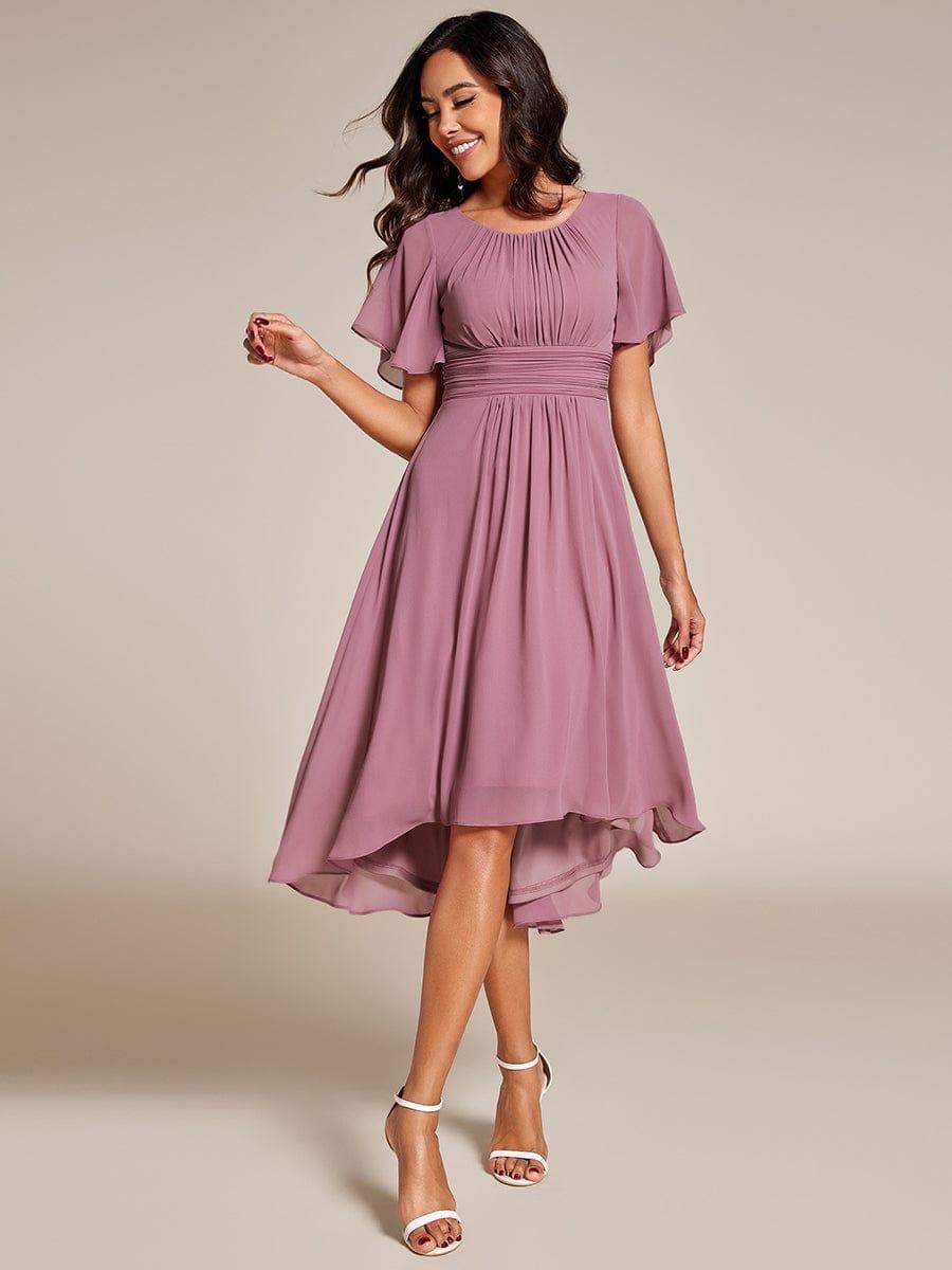 Robe d'invit¨¦ de mariage trap¨¨ze en mousseline fluide ¨¤ encolure ronde et longueur au genou #farbe_Orchid Robe d'invit¨¦ de mariage trap¨¨ze en mousseline fluide ¨¤ encolure ronde et longueur au genou #farbe_Orchid