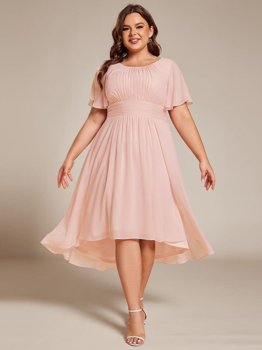 Robe d'invit¨¦ de mariage trap¨¨ze en mousseline fluide ¨¤ encolure ronde et longueur au genou #farbe_Rosa Robe d'invit¨¦ de mariage trap¨¨ze en mousseline fluide ¨¤ encolure ronde et longueur au genou #farbe_Rosa
