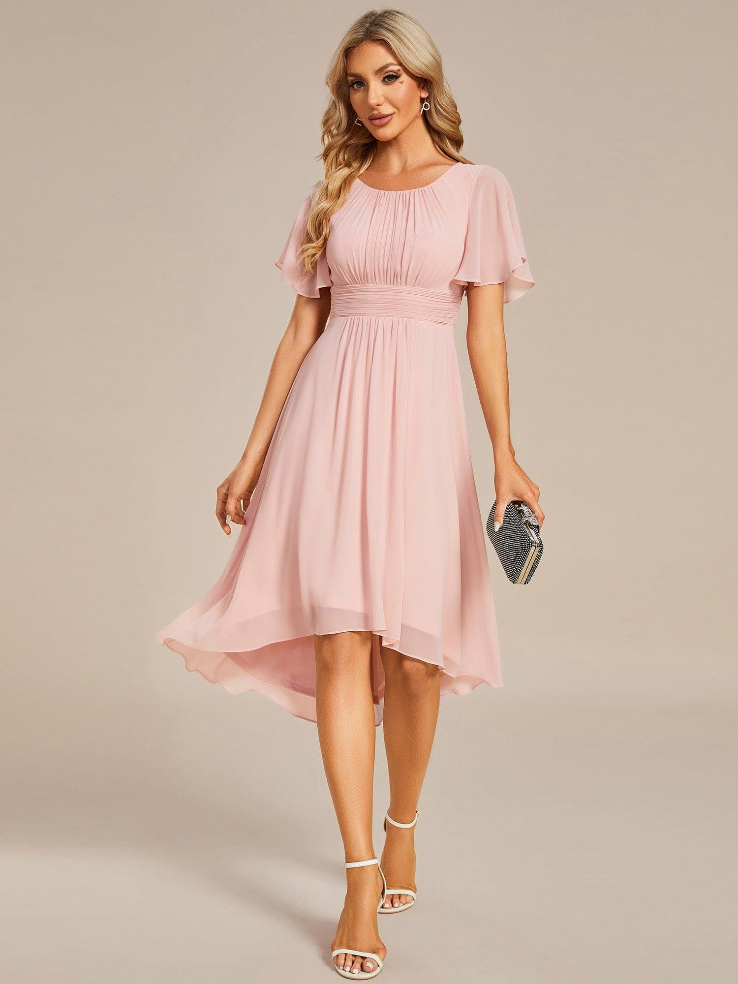Robe d'invit¨¦ de mariage trap¨¨ze en mousseline fluide ¨¤ encolure ronde et longueur au genou #farbe_Rosa Robe d'invit¨¦ de mariage trap¨¨ze en mousseline fluide ¨¤ encolure ronde et longueur au genou #farbe_Rosa