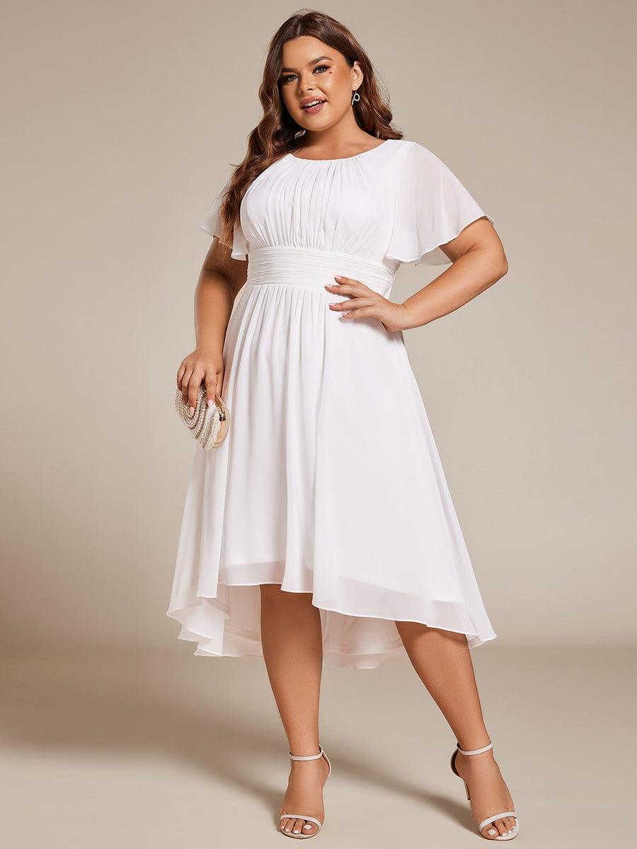 Robe d'invit¨¦ de mariage trap¨¨ze en mousseline fluide ¨¤ encolure ronde et longueur au genou #farbe_Weiss Robe d'invit¨¦ de mariage trap¨¨ze en mousseline fluide ¨¤ encolure ronde et longueur au genou #farbe_Weiss