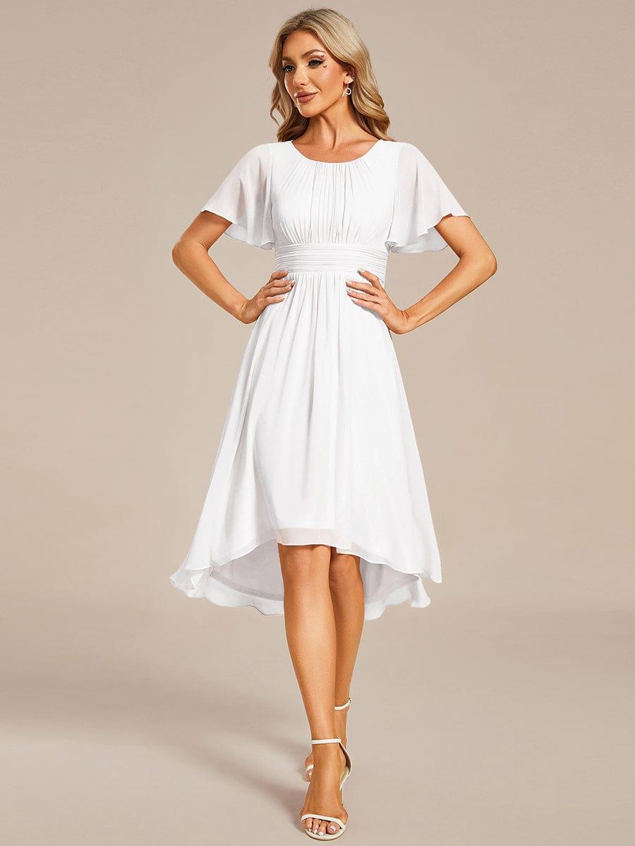 Robe d'invit¨¦ de mariage trap¨¨ze en mousseline fluide ¨¤ encolure ronde et longueur au genou #farbe_Weiss Robe d'invit¨¦ de mariage trap¨¨ze en mousseline fluide ¨¤ encolure ronde et longueur au genou #farbe_Weiss