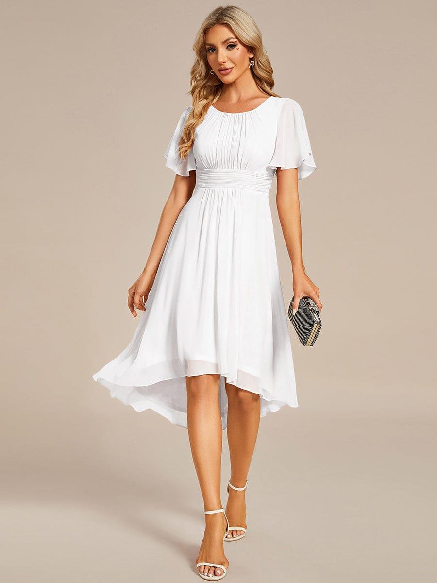 Robe d'invit¨¦ de mariage trap¨¨ze en mousseline fluide ¨¤ encolure ronde et longueur au genou #farbe_Weiss Robe d'invit¨¦ de mariage trap¨¨ze en mousseline fluide ¨¤ encolure ronde et longueur au genou #farbe_Weiss