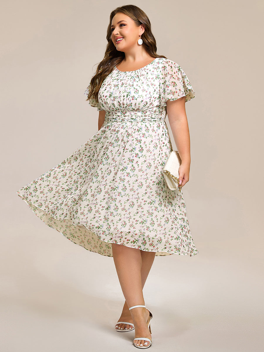 Robe d'invit¨¦ de mariage trap¨¨ze en mousseline fluide ¨¤ encolure ronde et longueur au genou #farbe_Weiß & Grün