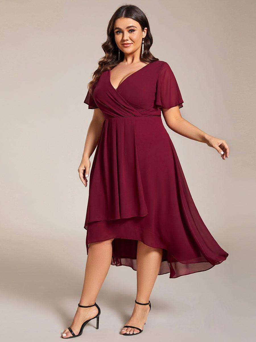 Funkelndes Abendkleid in A-Linie mit Empire-Taille und langen ?rmeln #farbe_Burgundy