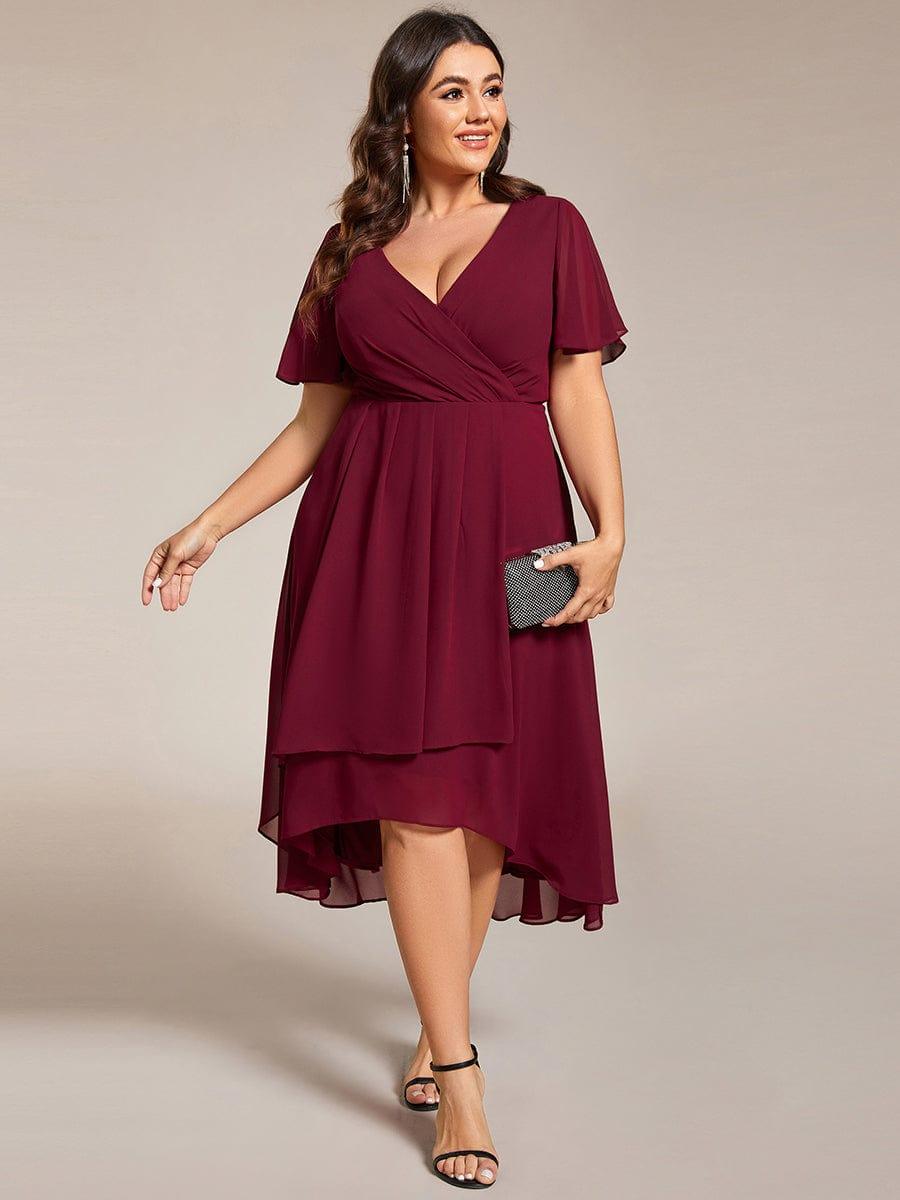 Funkelndes Abendkleid in A-Linie mit Empire-Taille und langen ?rmeln #farbe_Burgundy